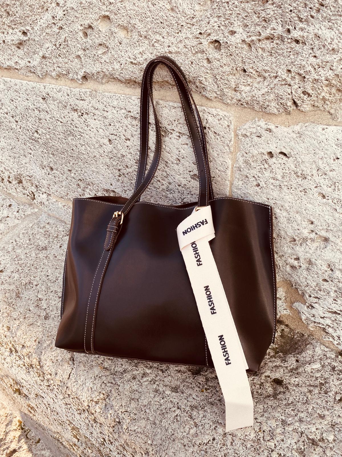 2 Bölmeli Çok Şık Büyük Boy Yumuşak Deri Omuz Çantası - KAHVERENGİ