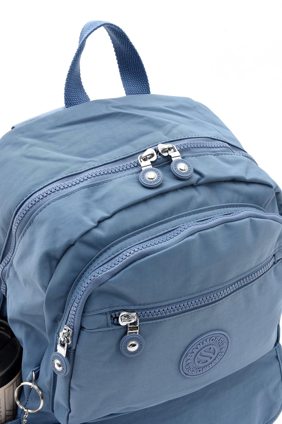 Unisex Suya Dayanıklı Kumaş Laptop Bölmeli Büyük Boy Açık Gri Renkli Okul Seyahat Sırt Çantası - MAVİ