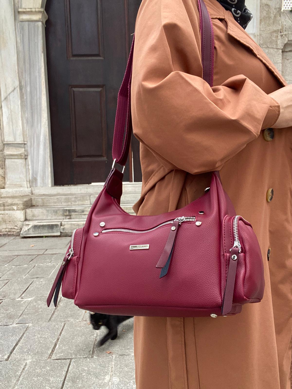 8 BÖLMELİ ASTARLI UZUN ASKILI ÇAPRAZ VE OMUZ ÇANTASI - BORDO