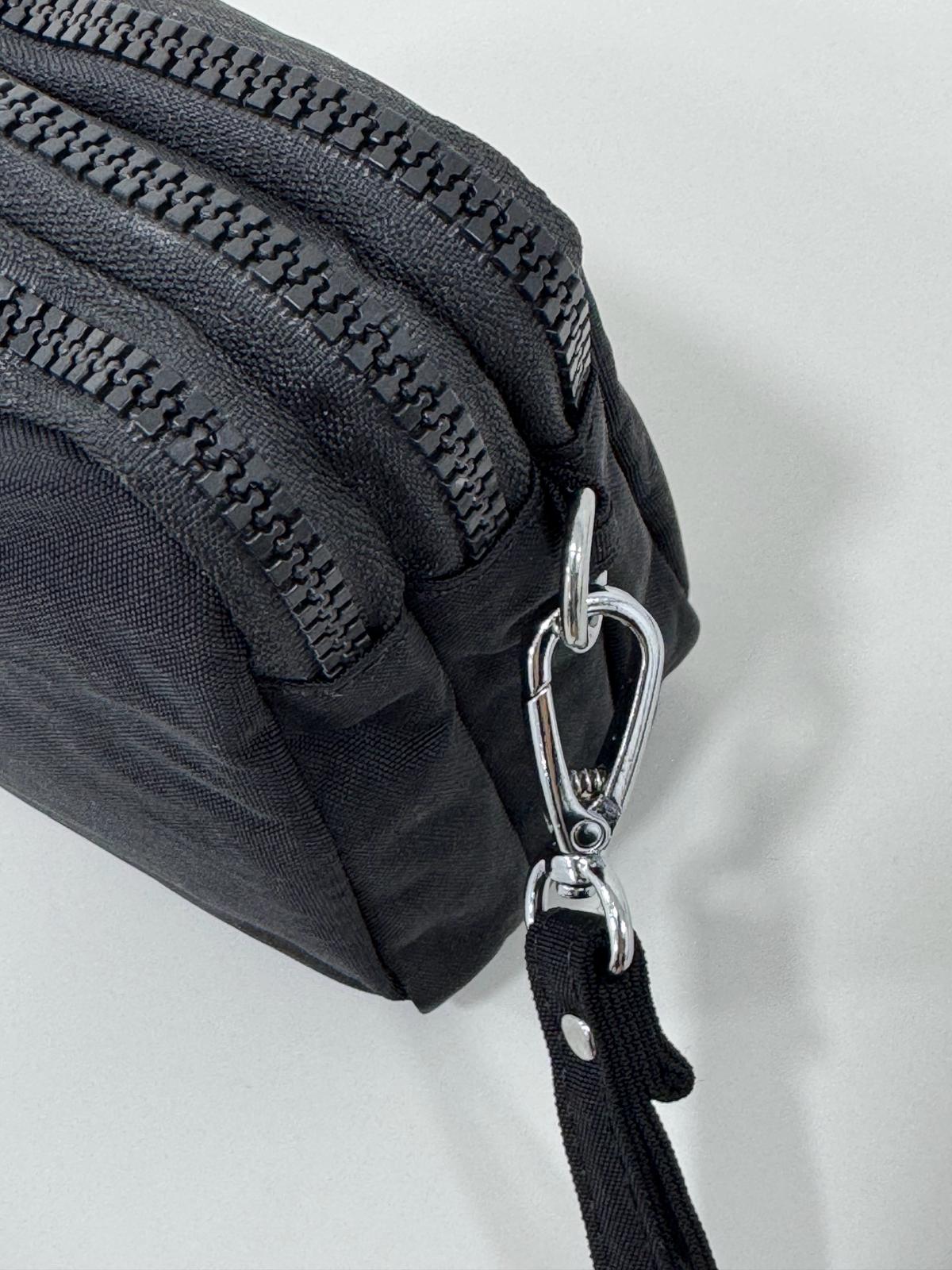 Krinkıl Kumaş El Ve Çapraz Askılı Kartlık, Bozuk Para Bölmeli Kalemlik/Cüzdan Tipi Makyaj Çantası - SİYAH