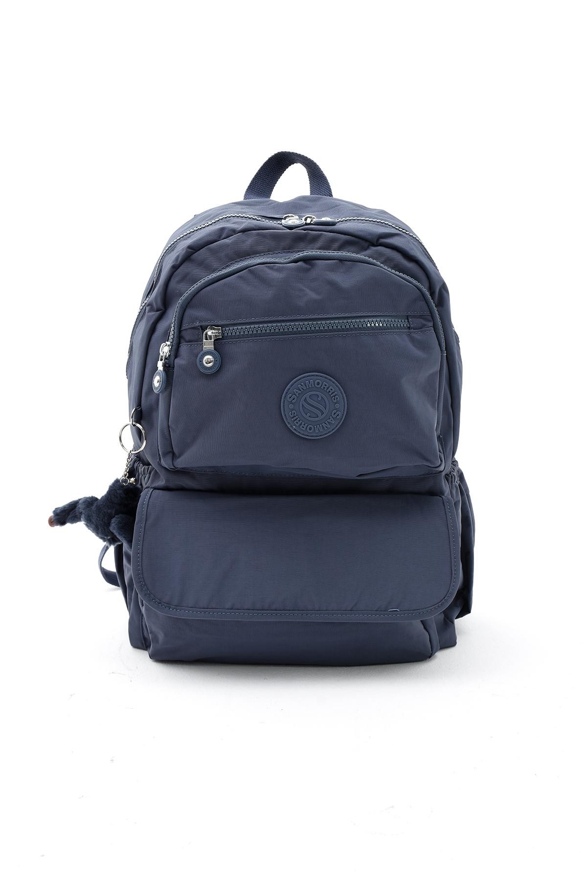 Unisex Suya Dayanıklı Kumaş Laptop Bölmeli Büyük Boy Açık Gri Renkli Okul Seyahat Sırt Çantası - LACİVERT