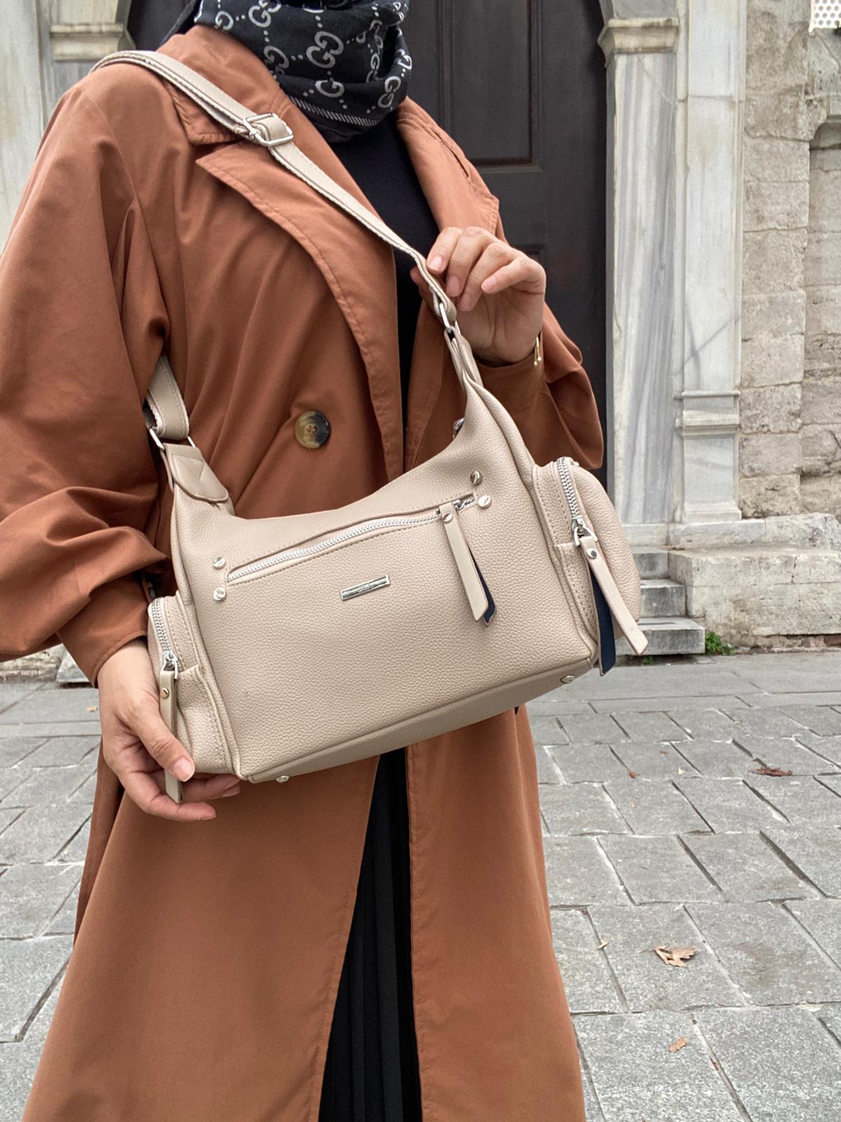 8 BÖLMELİ ASTARLI UZUN ASKILI ÇAPRAZ VE OMUZ ÇANTASI - VİZON