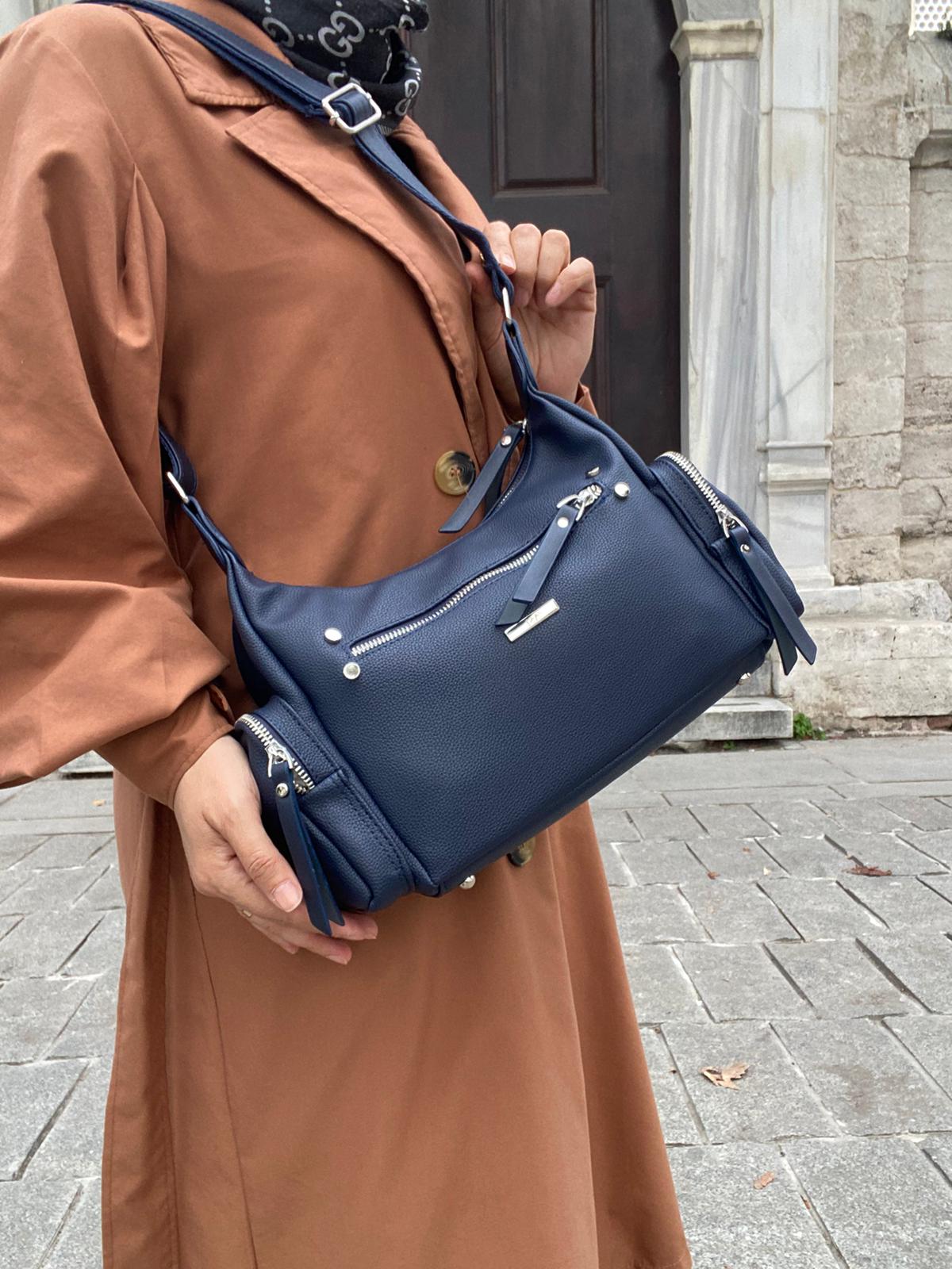 8 BÖLMELİ ASTARLI UZUN ASKILI ÇAPRAZ VE OMUZ ÇANTASI - LACİVERT