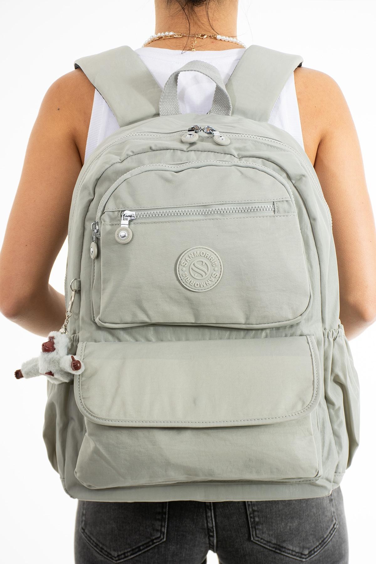 Unisex Suya Dayanıklı Kumaş Laptop Bölmeli Büyük Boy Açık Gri Renkli Okul Seyahat Sırt Çantası - GRİ