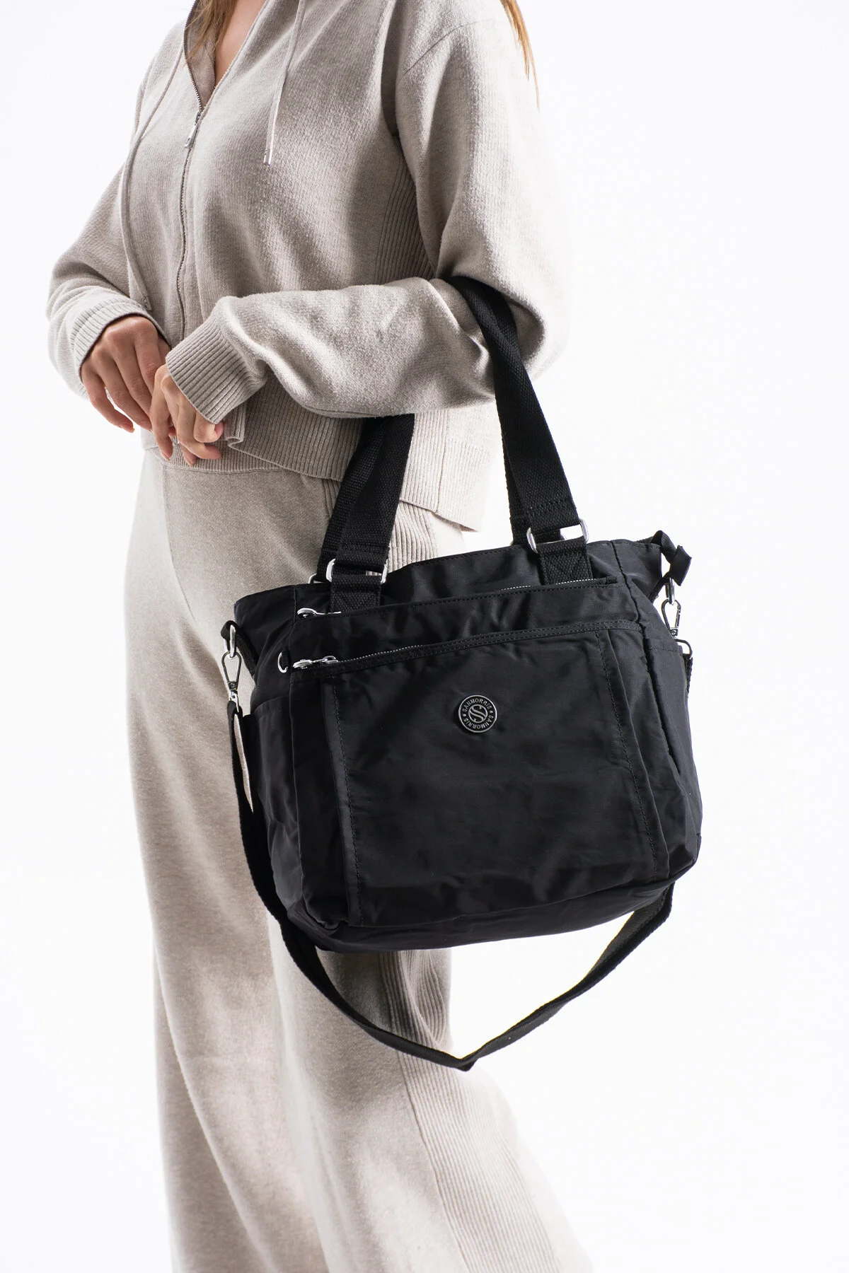 Büyük Boy 4 Bölmeli Suya Dayanıklı Paraşüt Kumaş Çapraz Ve Omuz Askılı Çanta - SİYAH