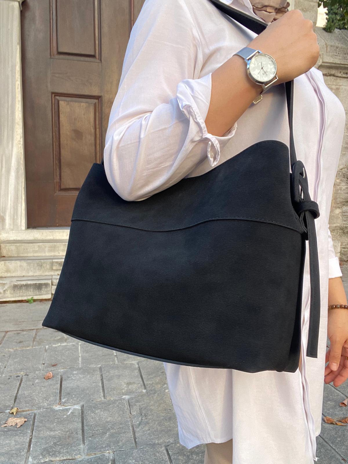 Süet Çok Şık Çok Kullanışlı Omuz Çantası - SİYAH