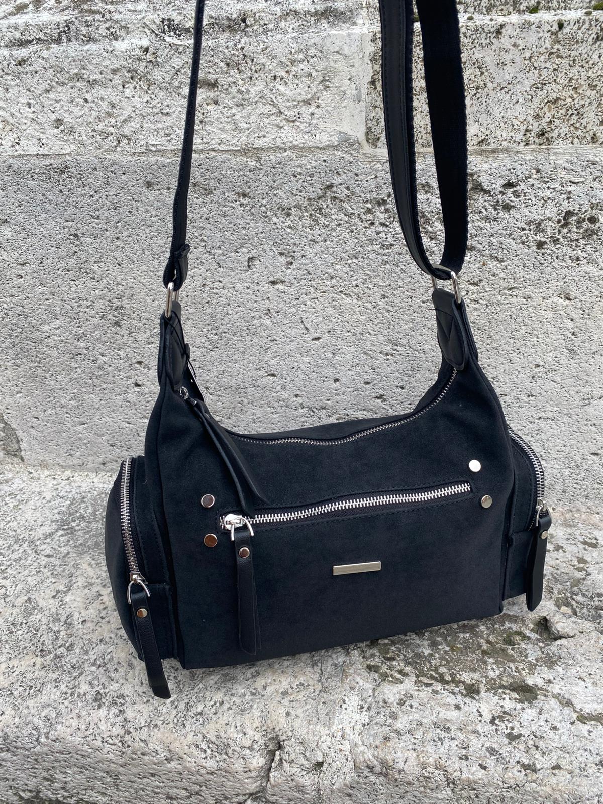 8 BÖLMELİ ASTARLI UZUN ASKILI ÇAPRAZ VE OMUZ ÇANTASI - SİYAH-NUBUK