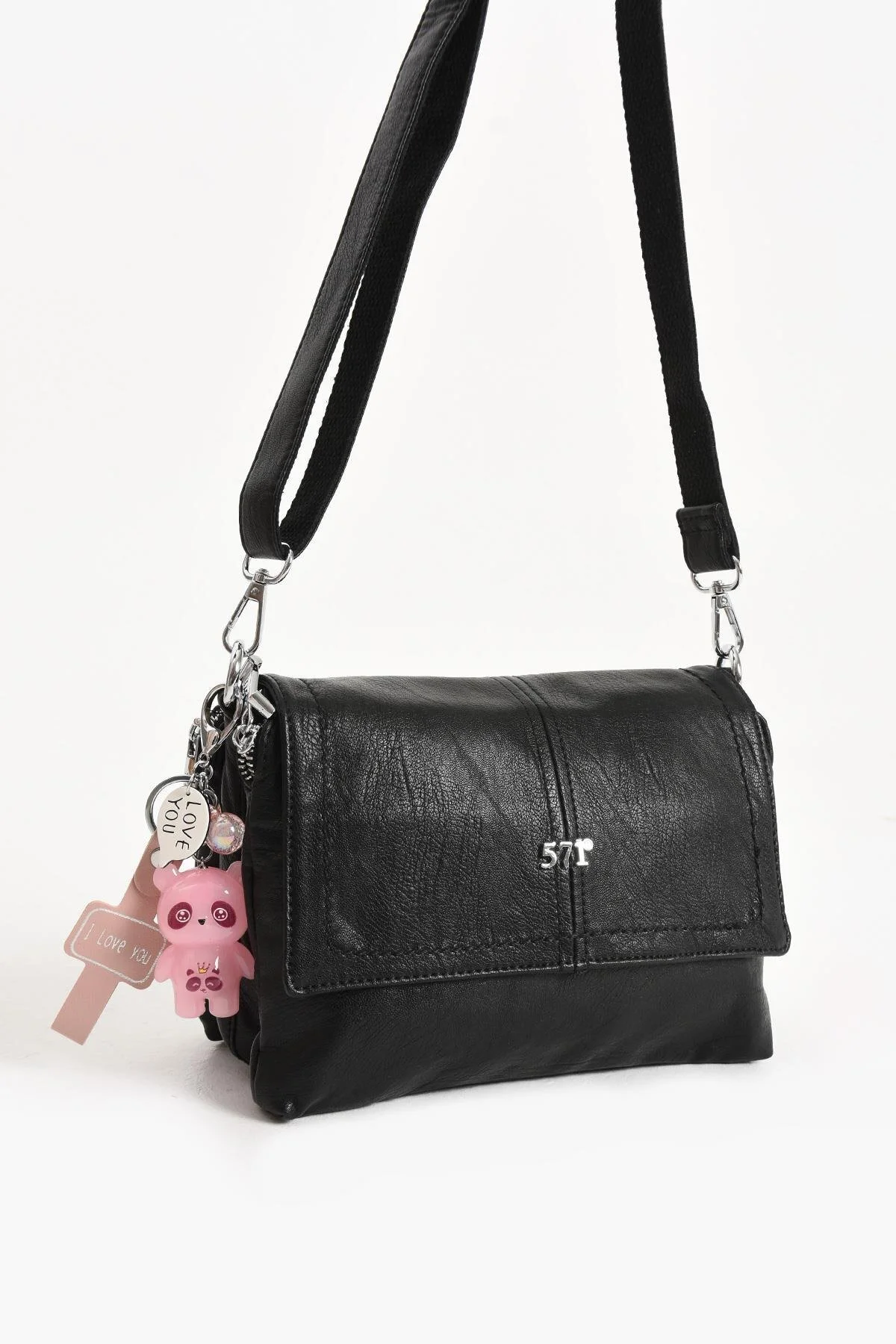 Charm Hediyeli Çok Bölmeli Yumuşak Yıkama Deri Çapraz Ve Omuz Çantası