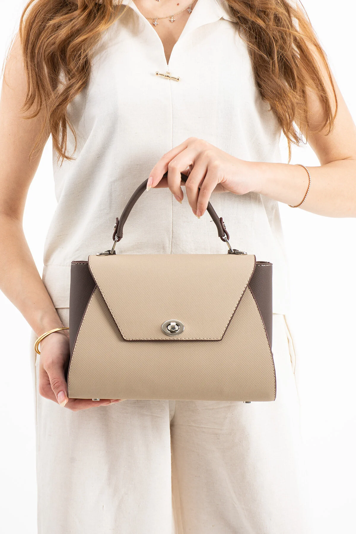 Polo Of Colors Kapaklı El ve Uzun Omuz Askılı Kadın Çanta Cüzdan Takımı - VİZON-KAHVE