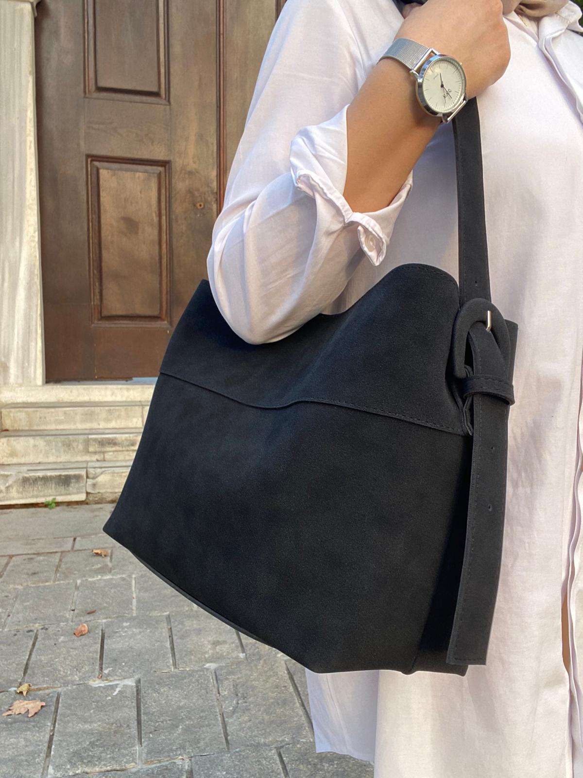 Süet Çok Şık Çok Kullanışlı Omuz Çantası - SİYAH