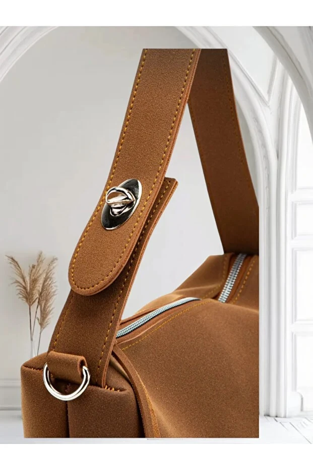 Süet Çift Saplı İç Cep Detaylı Kadın Kol Çantası