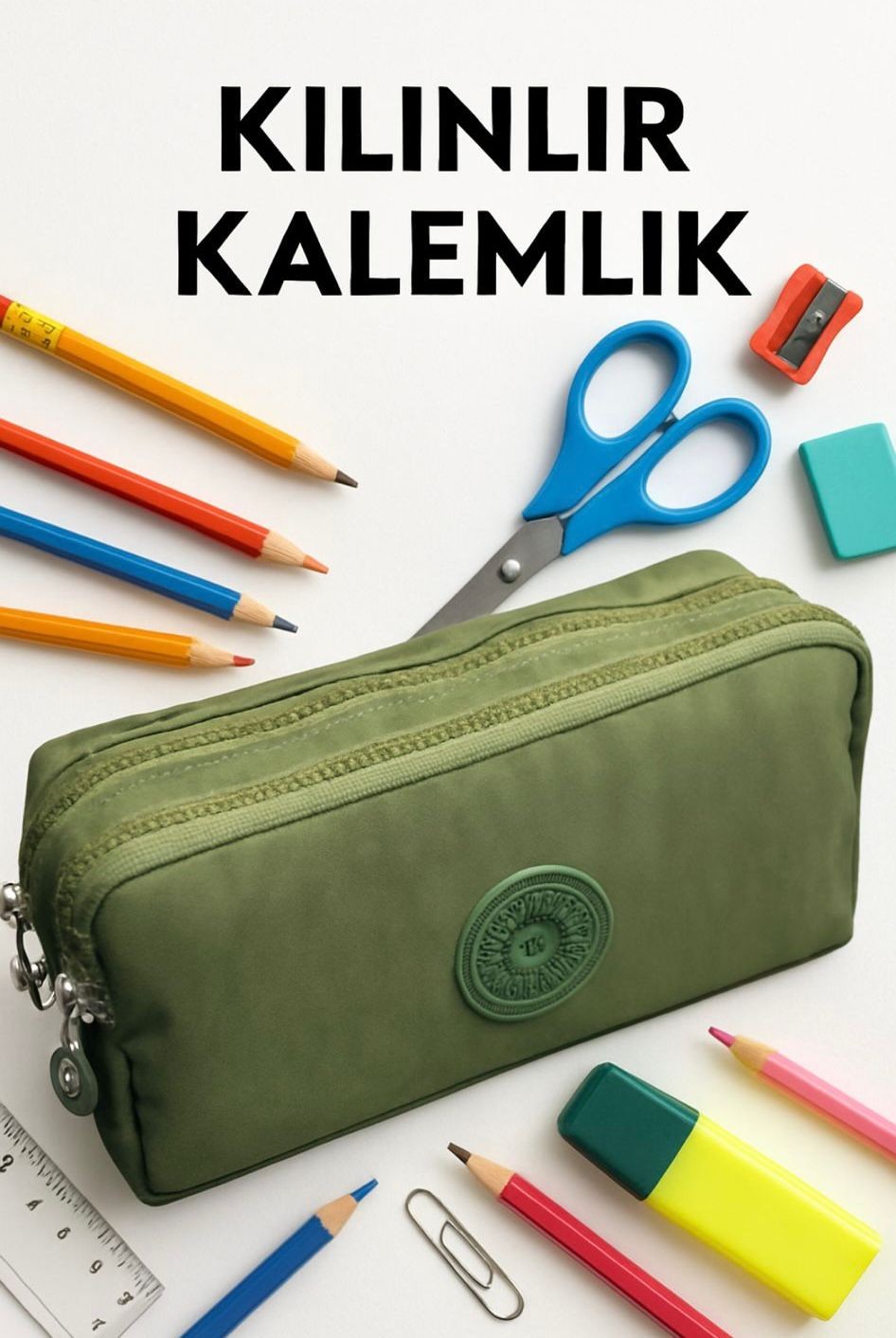 Klinkır Kumaş Çok Kullanışlı Kalemlik Veya Portföy Çanta Cüzdan - YEŞİL