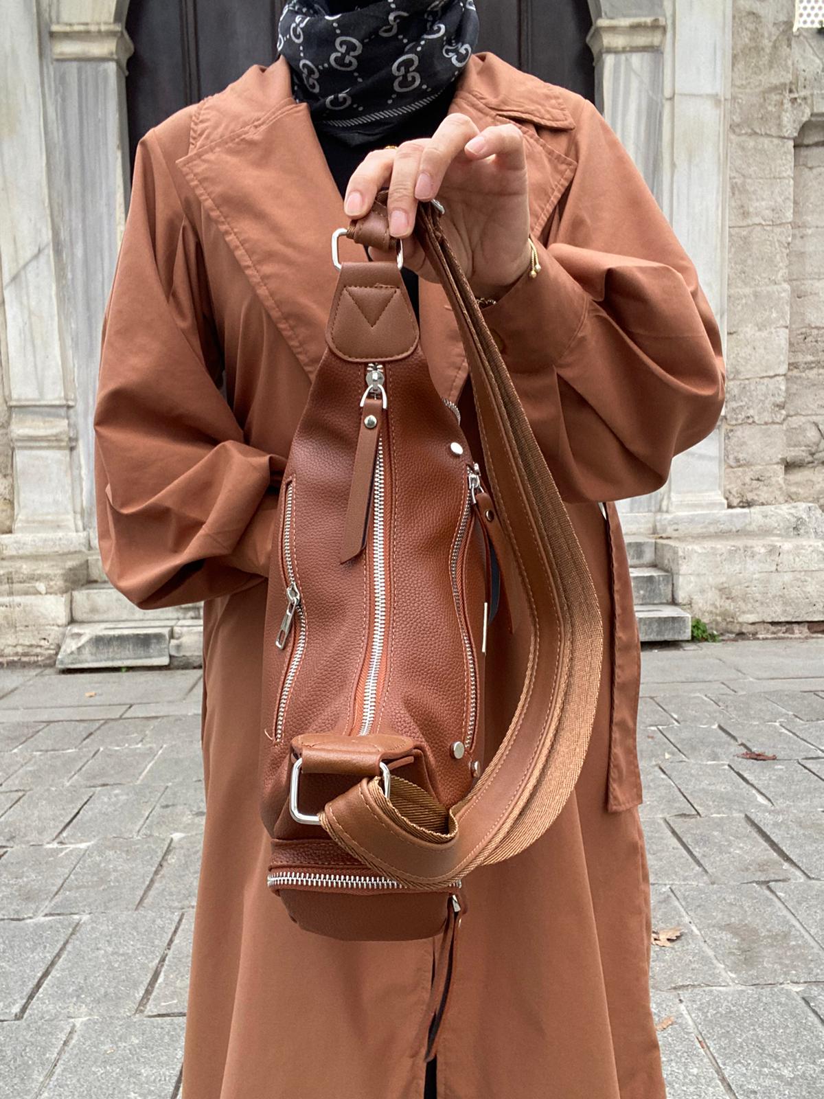 8 BÖLMELİ ASTARLI UZUN ASKILI ÇAPRAZ VE OMUZ ÇANTASI - TABA