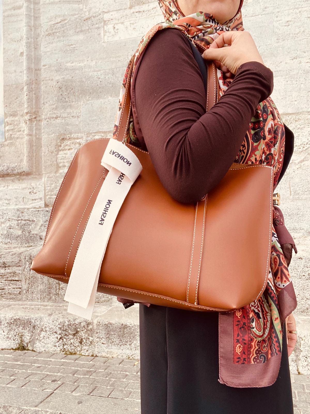 2 Bölmeli Çok Şık Büyük Boy Yumuşak Deri Omuz Çantası