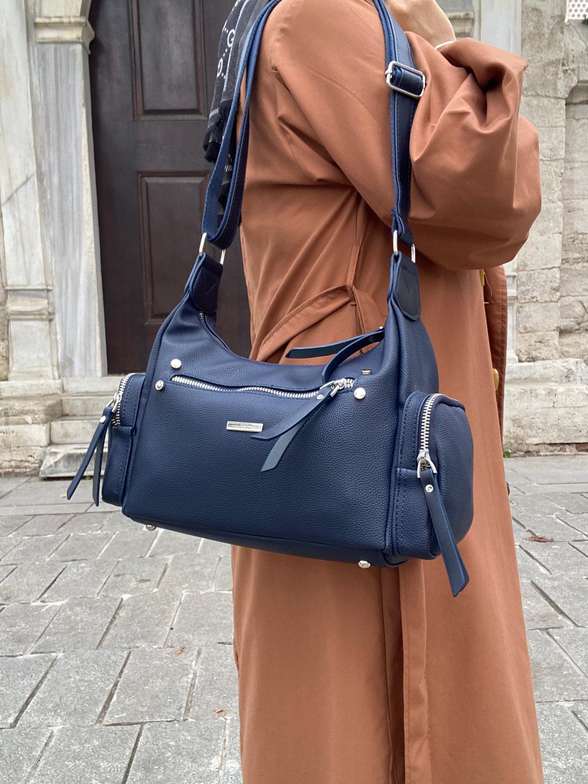 8 BÖLMELİ ASTARLI UZUN ASKILI ÇAPRAZ VE OMUZ ÇANTASI - LACİVERT