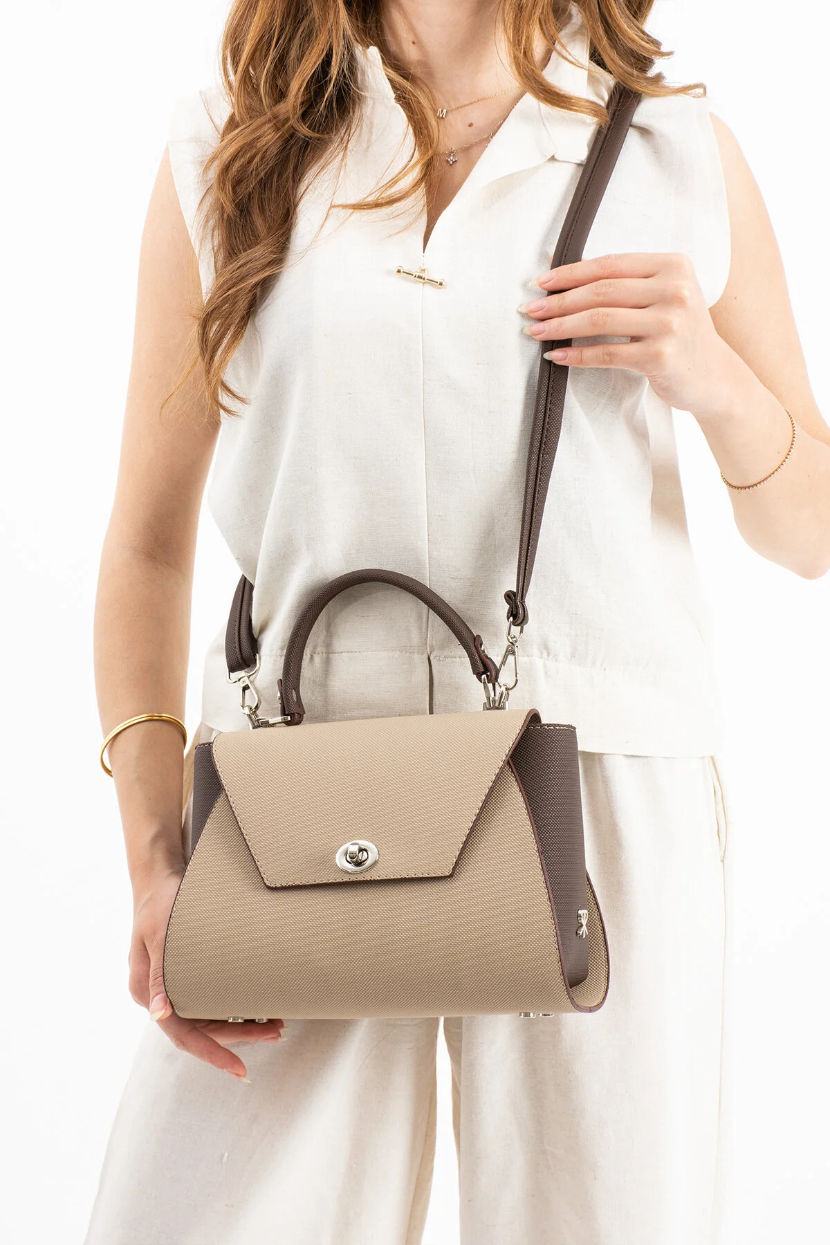 Polo Of Colors Kapaklı El ve Uzun Omuz Askılı Kadın Çanta Cüzdan Takımı - VİZON-KAHVE