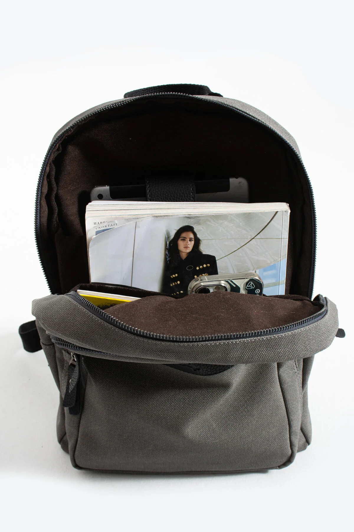 Premium Kanvas Kumaş Sırt Çantası Business Çanta 1.sınıf Kaliteli Kumaş Çanta - GRİ-SİYAH