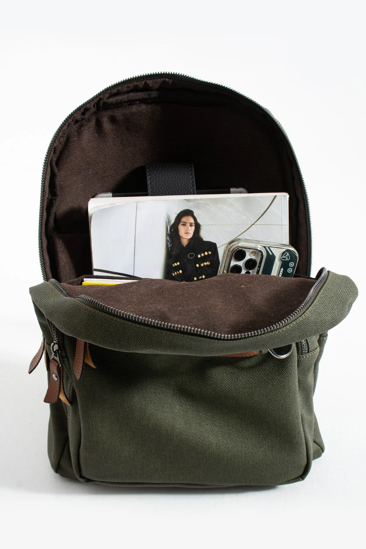 Premium Kanvas Kumaş Sırt Çantası Business Çanta 1.sınıf Kaliteli Kumaş Çanta - YEŞİL-TABA