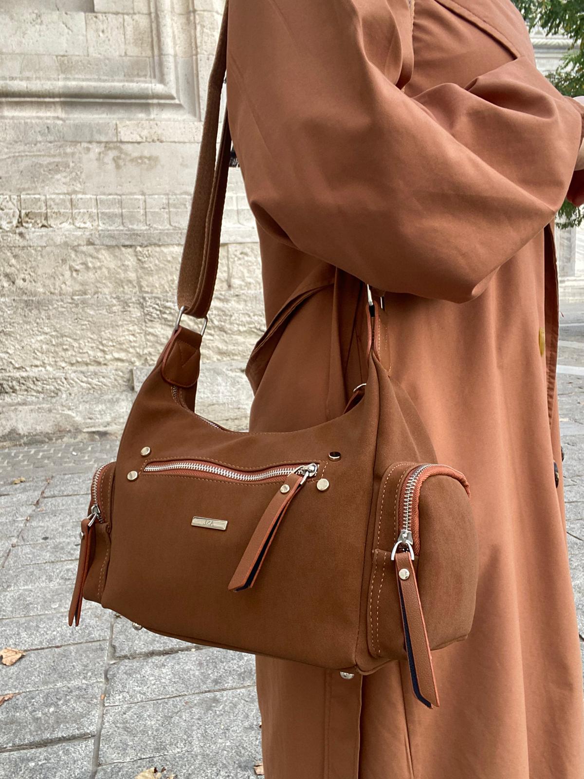 8 BÖLMELİ ASTARLI UZUN ASKILI ÇAPRAZ VE OMUZ ÇANTASI - TABA-NUBUK