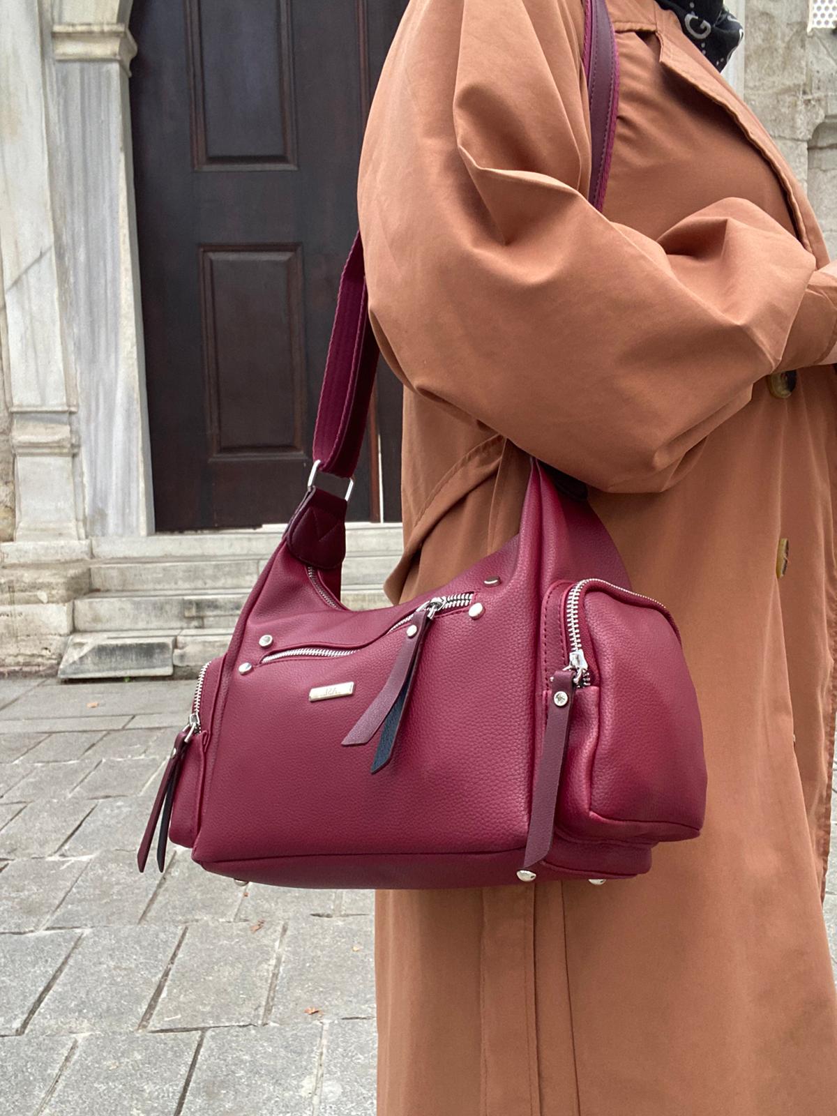 8 BÖLMELİ ASTARLI UZUN ASKILI ÇAPRAZ VE OMUZ ÇANTASI - BORDO