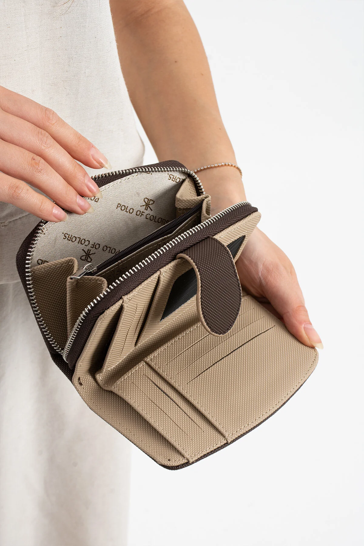 Polo Of Colors Kapaklı El ve Uzun Omuz Askılı Kadın Çanta Cüzdan Takımı - VİZON-KAHVE