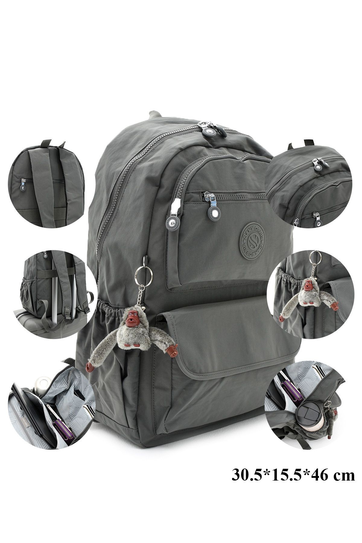 Unisex Suya Dayanıklı Kumaş Laptop Bölmeli Büyük Boy Açık Gri Renkli Okul Seyahat Sırt Çantası - ANTRESİT-GRİ