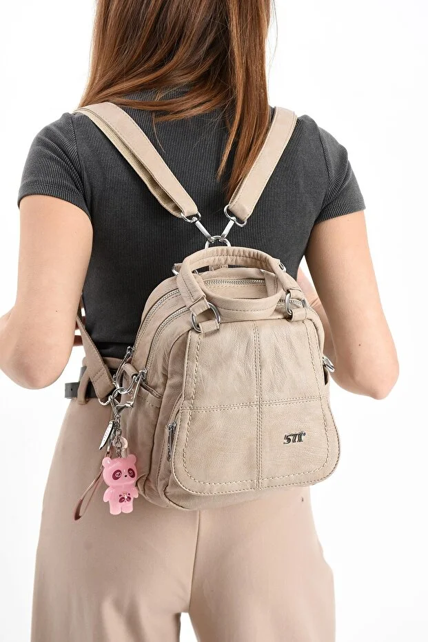 Charm Hediyeli Hem Sırt Hem Omuz Çantası Çok Bölmeli Kullanışlı - VİZON