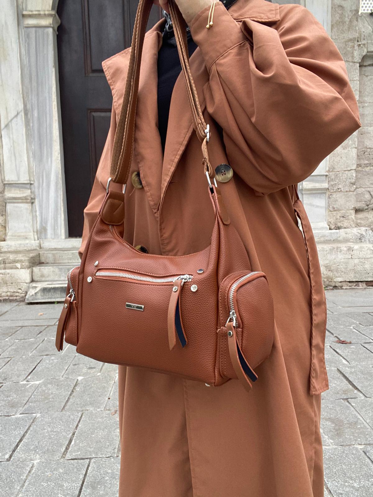 8 BÖLMELİ ASTARLI UZUN ASKILI ÇAPRAZ VE OMUZ ÇANTASI - TABA