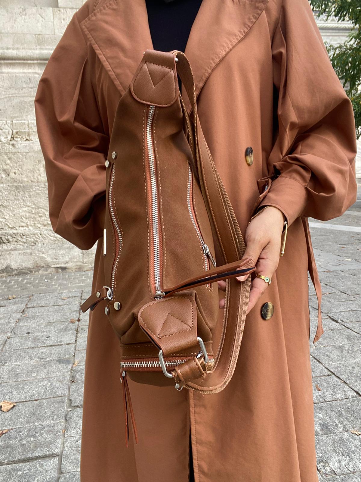 8 BÖLMELİ ASTARLI UZUN ASKILI ÇAPRAZ VE OMUZ ÇANTASI - TABA-NUBUK