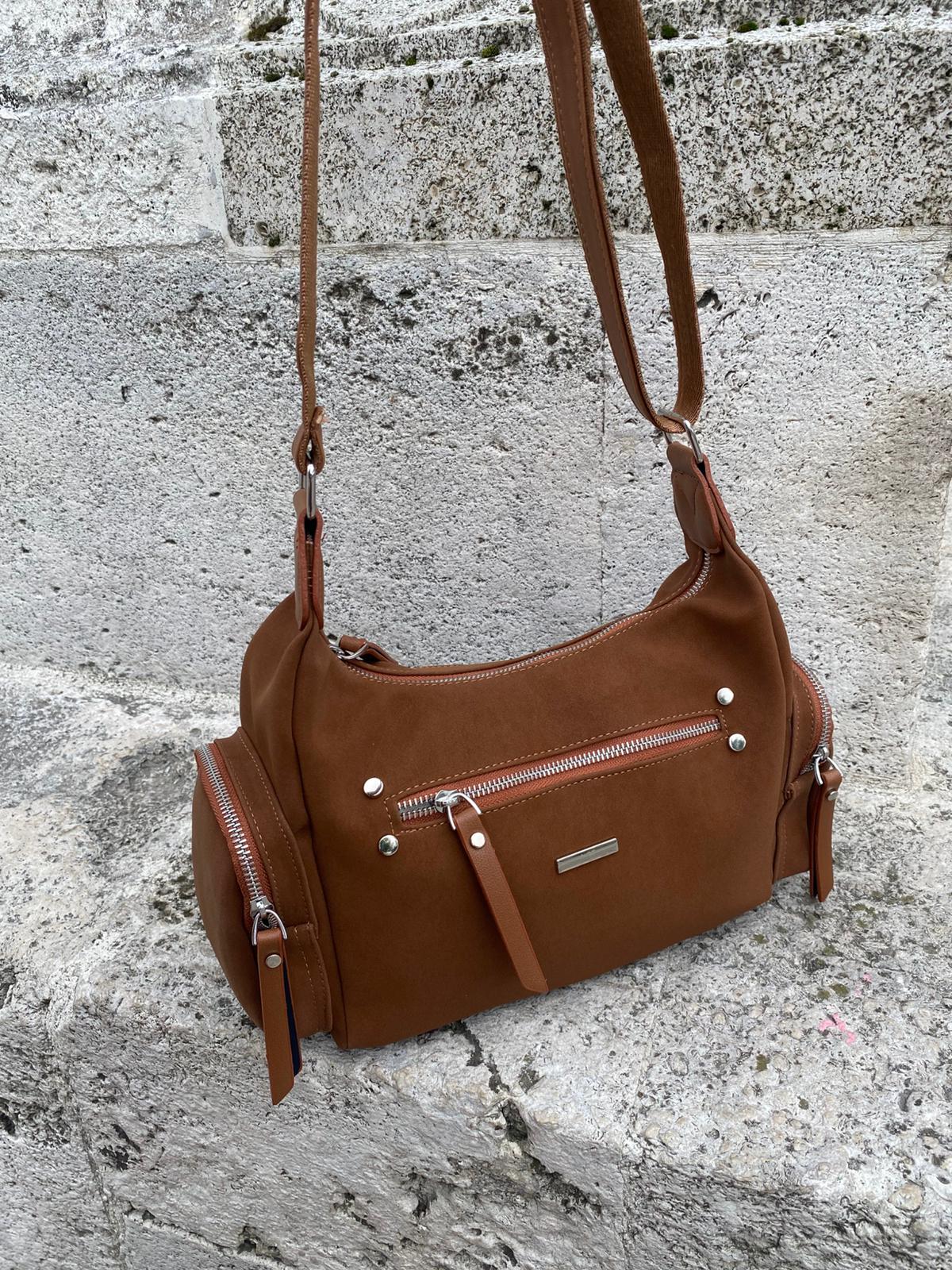 8 BÖLMELİ ASTARLI UZUN ASKILI ÇAPRAZ VE OMUZ ÇANTASI - TABA-NUBUK