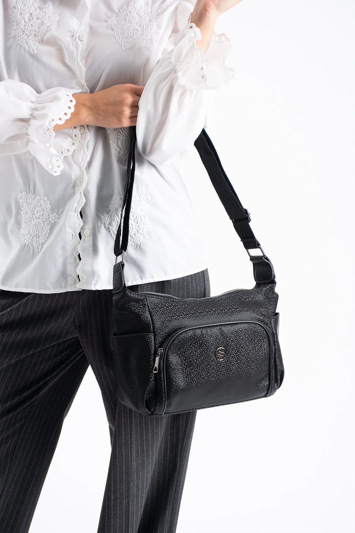 4 Bölmeli Çok Kullanışlı Çapraz Ve omuz Çantası - SİYAH-MOZAİK