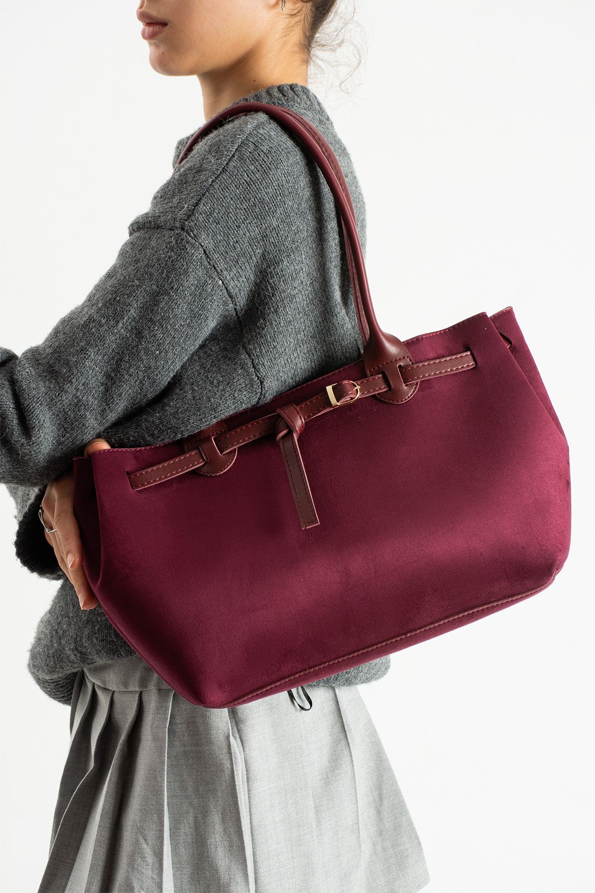 Yeni Sezon Süet El Ve Omuz Çantası - BORDO