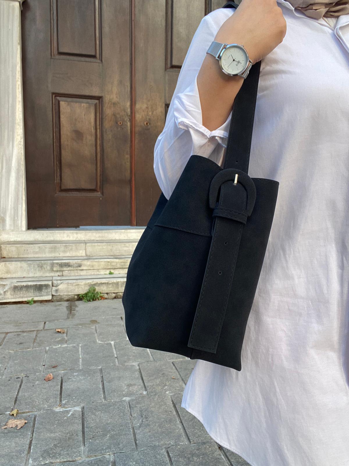 Süet Çok Şık Çok Kullanışlı Omuz Çantası - SİYAH