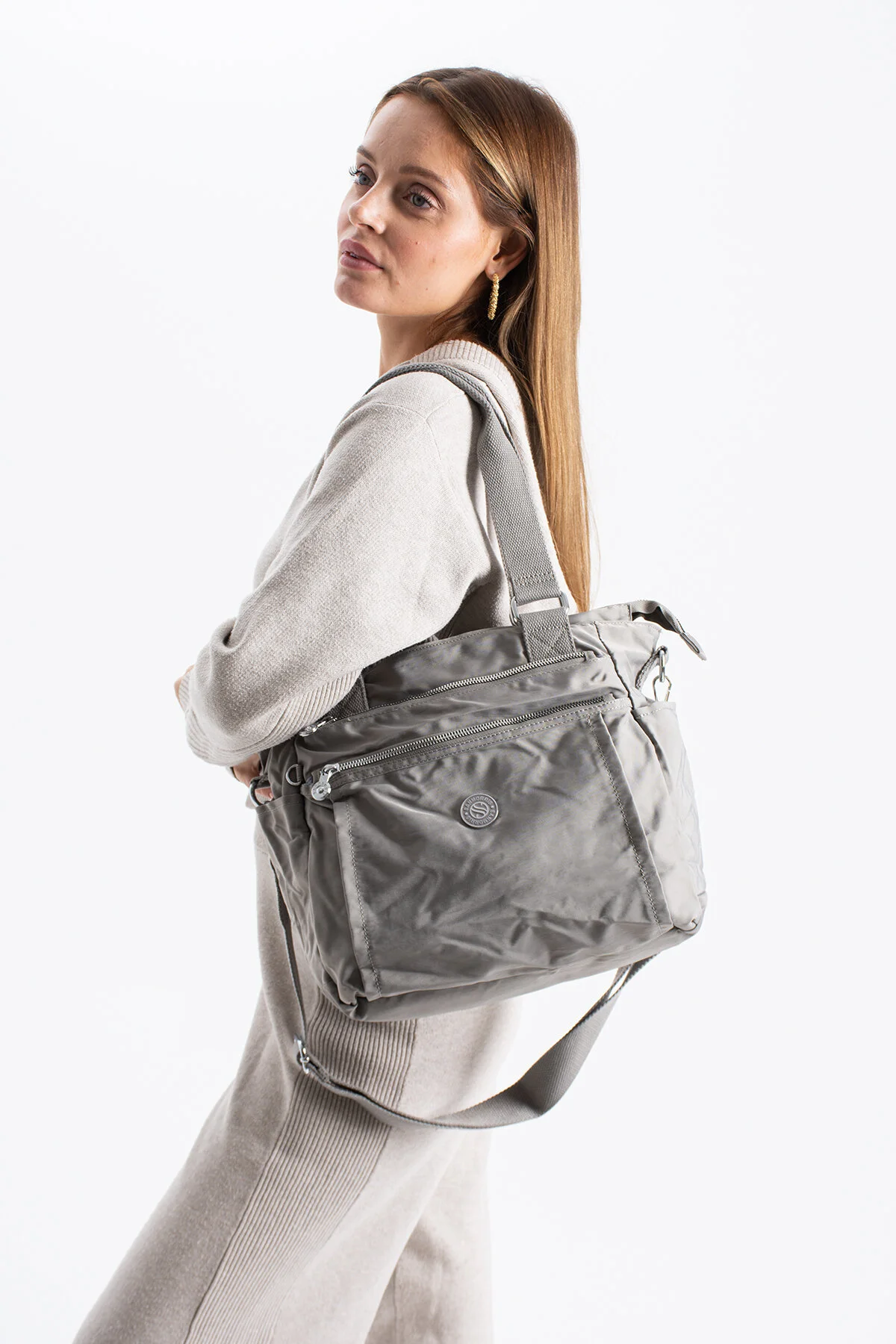 Büyük Boy 4 Bölmeli Suya Dayanıklı Paraşüt Kumaş Çapraz Ve Omuz Askılı Çanta - GRİ