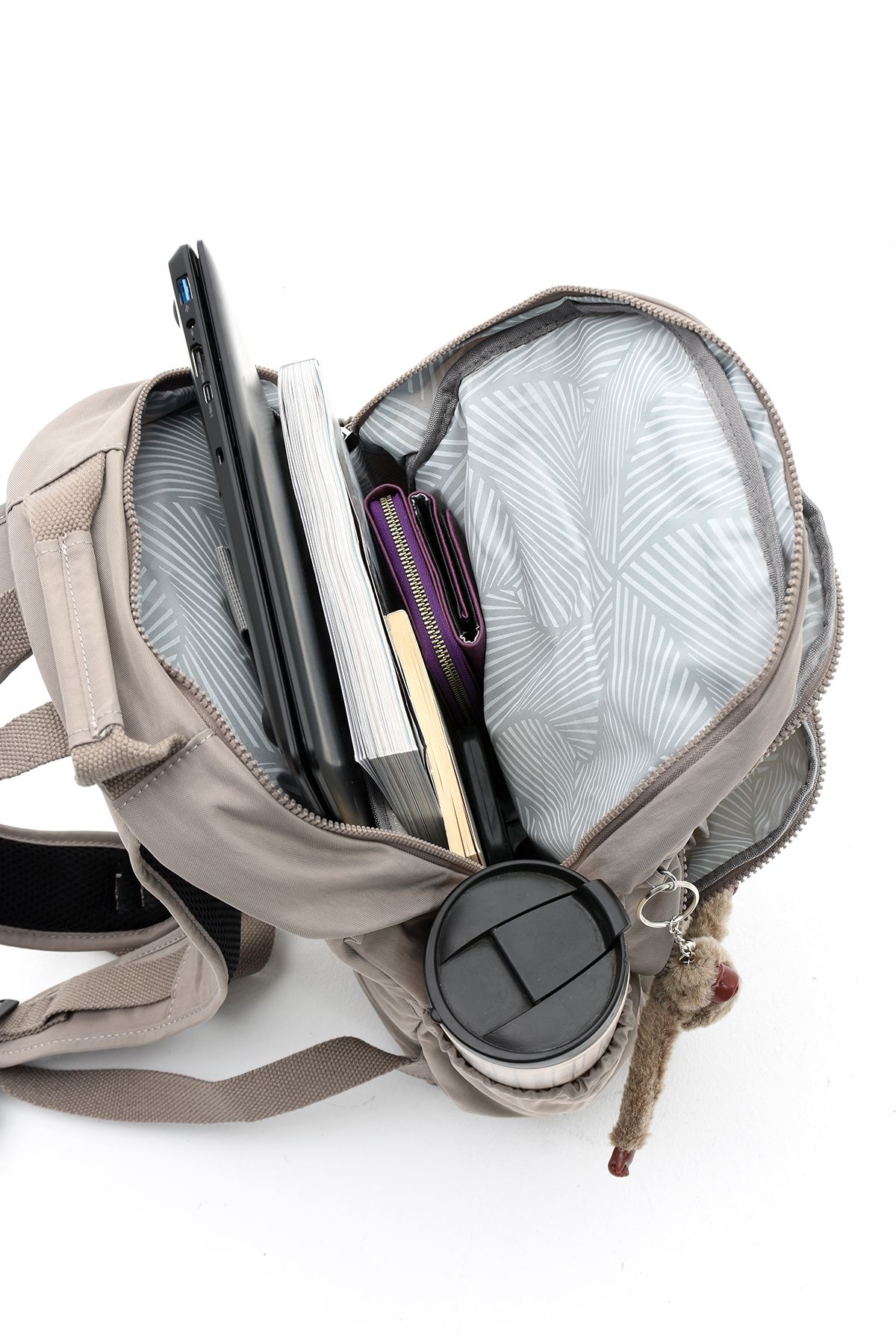 Unisex Suya Dayanıklı Kumaş Laptop Bölmeli 3 Gözlü Okul Seyahat Sırt Çantası - VİZON