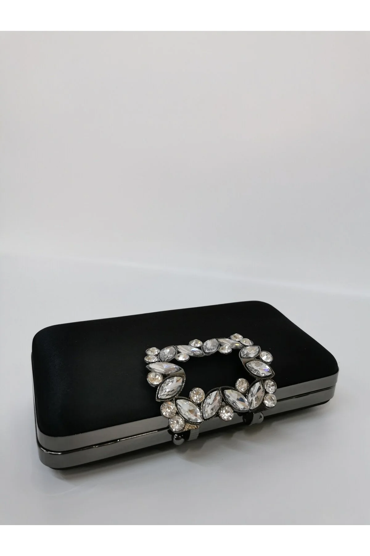 ABİYE TAŞLI TOKALI CLUTCH PORTFÖY EL DÜĞÜN NİŞAN GECE ÇANTASI - SATEN SİYAH