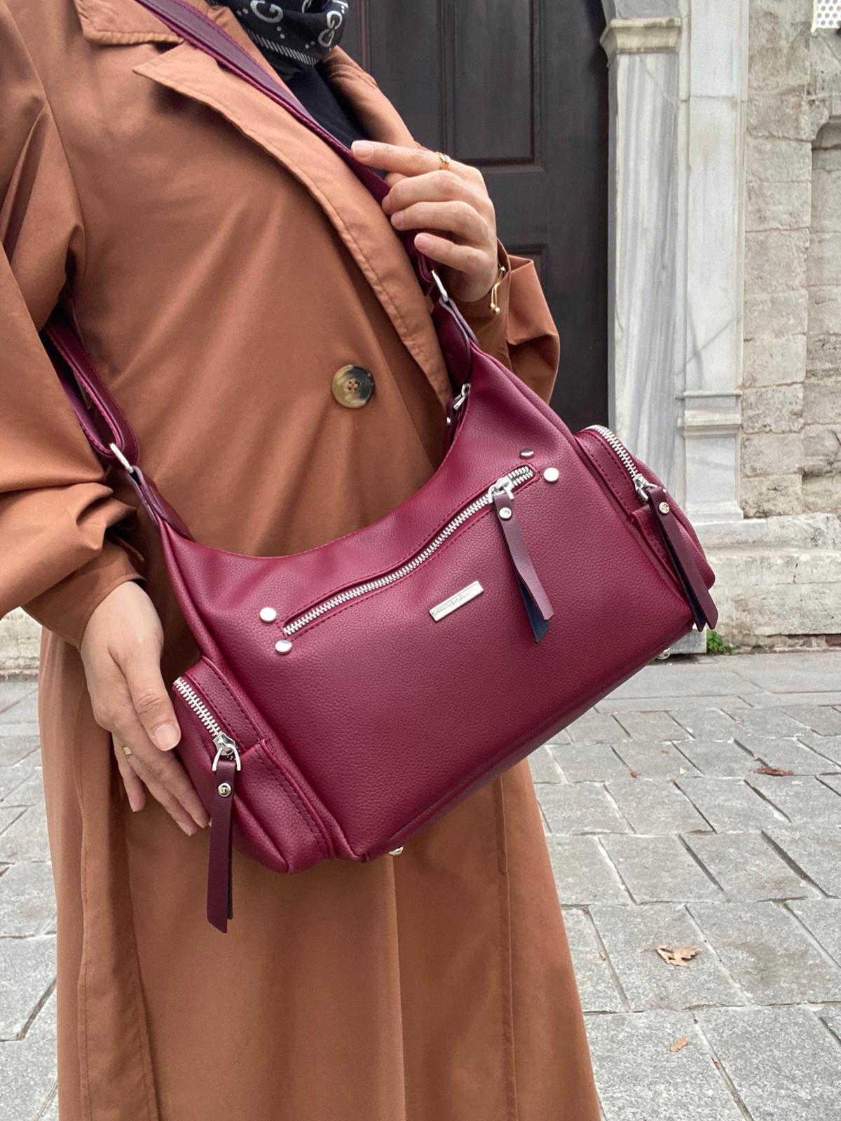 8 BÖLMELİ ASTARLI UZUN ASKILI ÇAPRAZ VE OMUZ ÇANTASI - BORDO