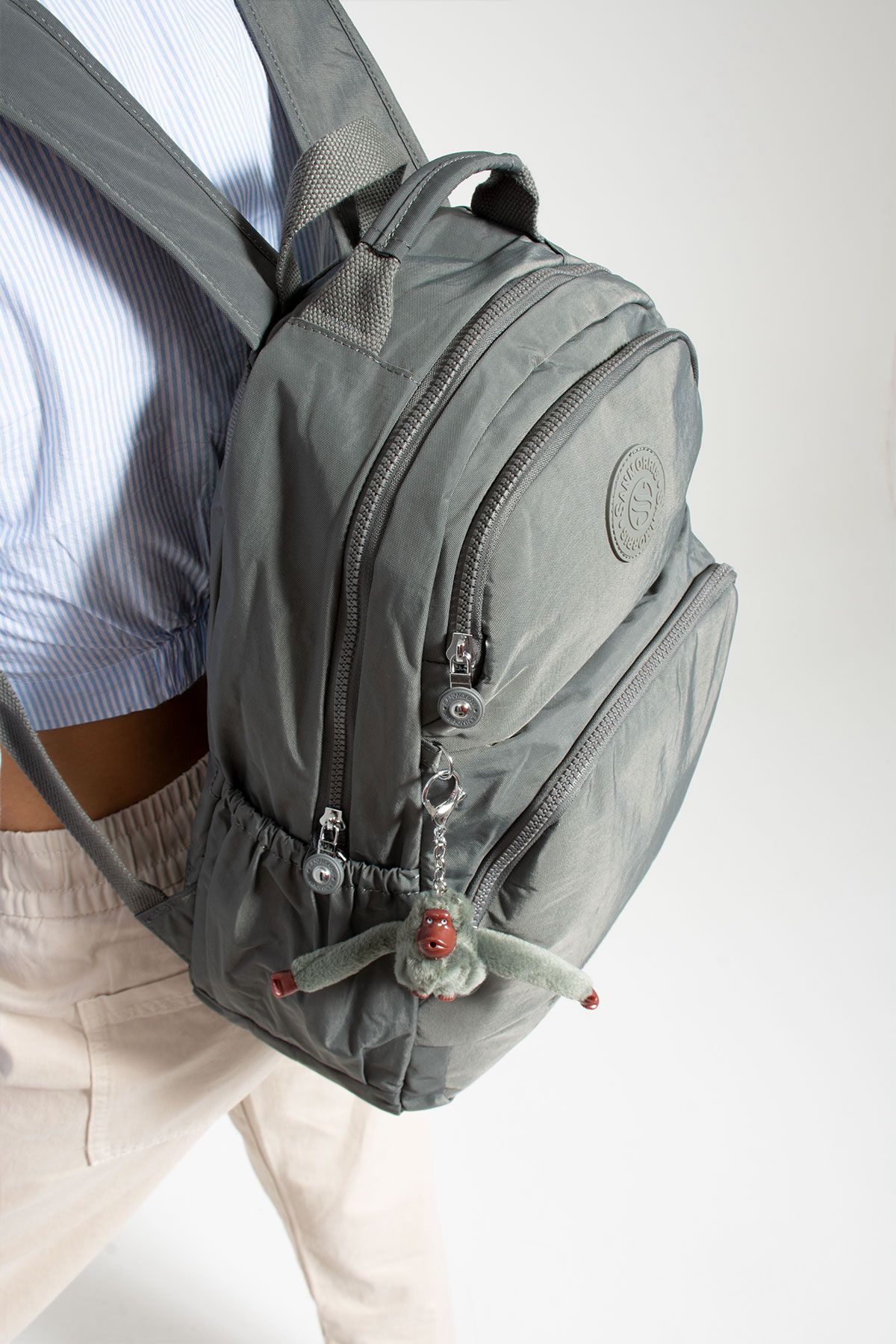 Unisex Suya Dayanıklı Kumaş Laptop Bölmeli 3 Gözlü Okul Seyahat Sırt Çantası - ANTRESİT