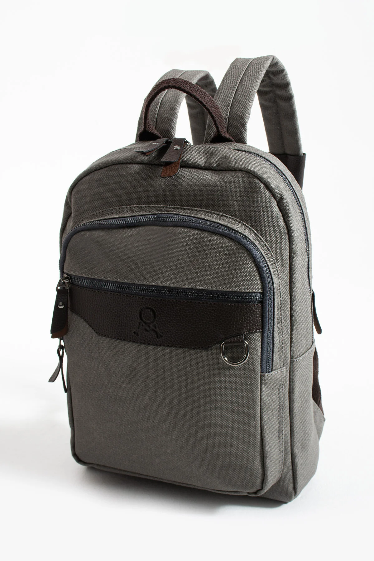 Premium Kanvas Kumaş Sırt Çantası Business Çanta 1.sınıf Kaliteli Kumaş Çanta - GRİ-KAHVERENGİ