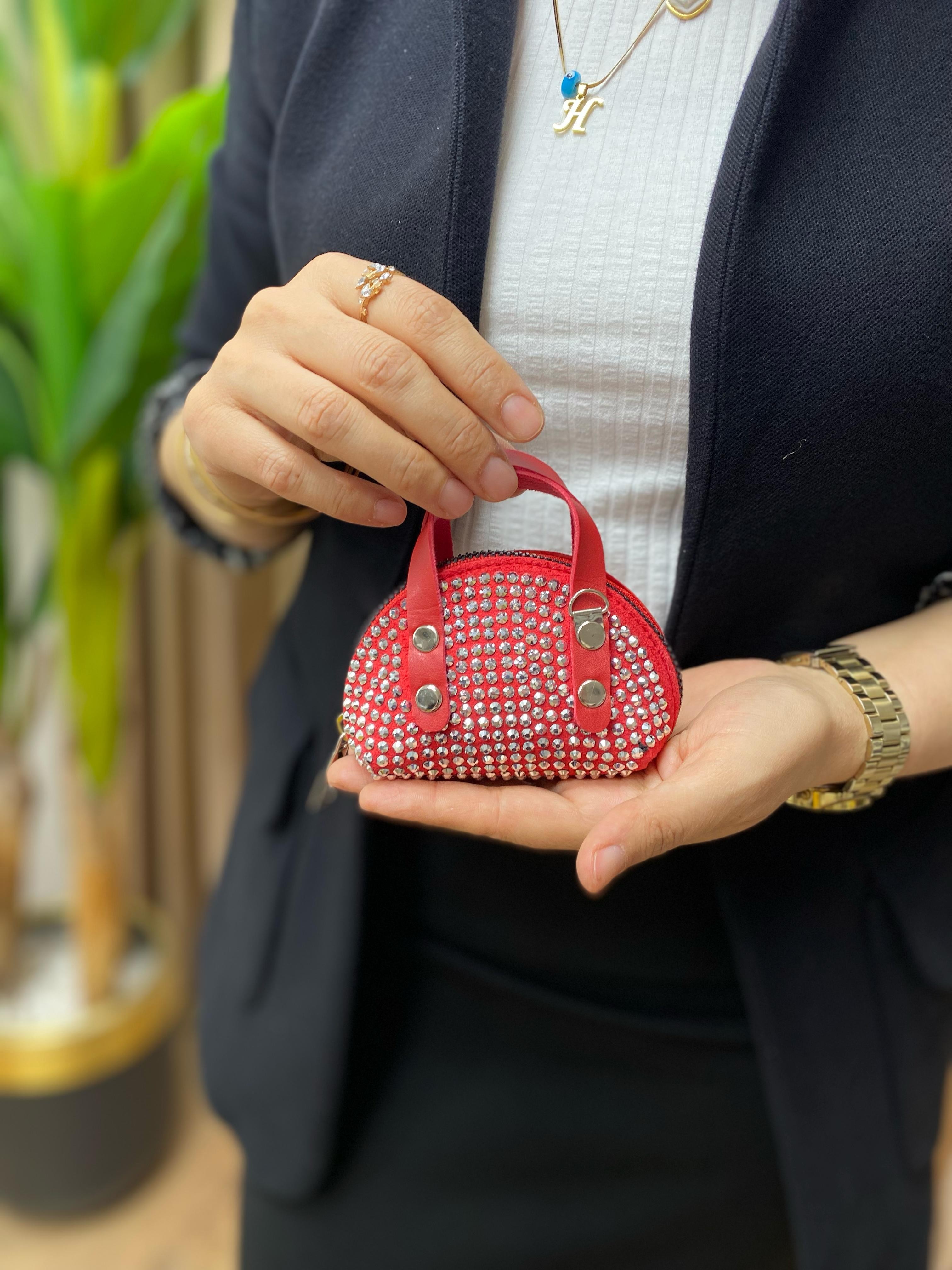 Mini Taşlı Çanta Minimal - KIRMIZI