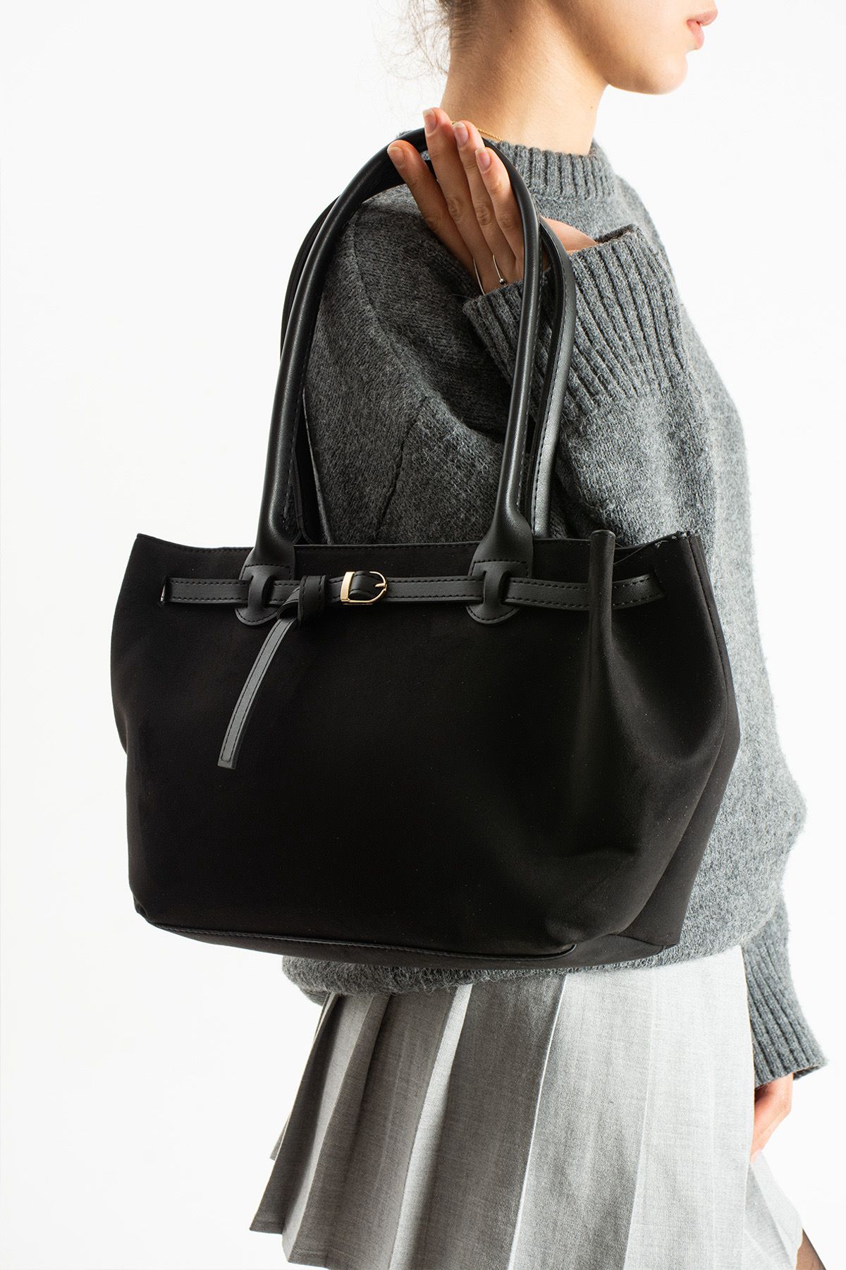 Yeni Sezon Süet El Ve Omuz Çantası - SİYAH