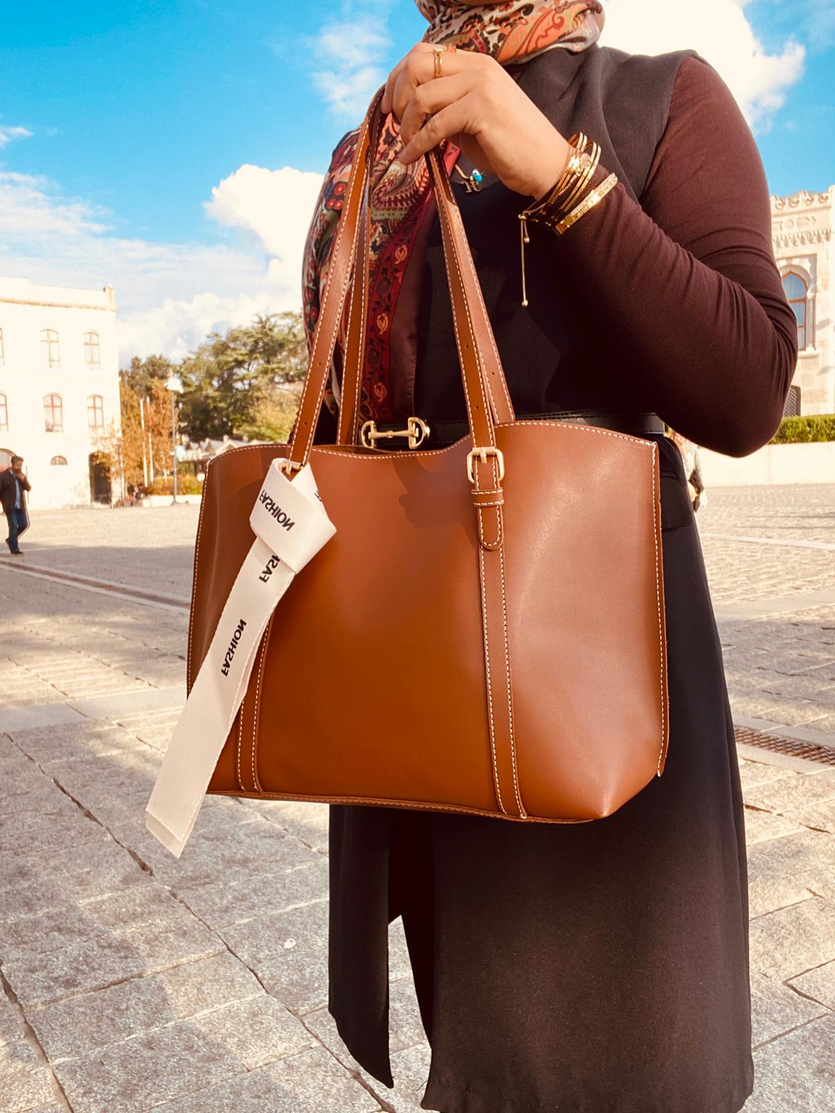 2 Bölmeli Çok Şık Büyük Boy Yumuşak Deri Omuz Çantası