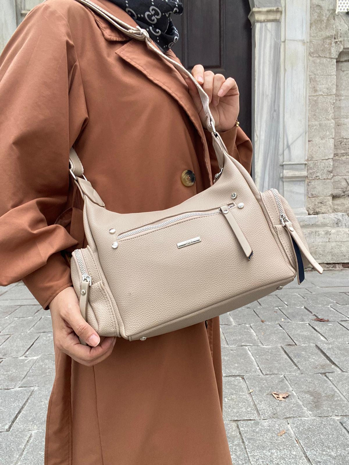 8 BÖLMELİ ASTARLI UZUN ASKILI ÇAPRAZ VE OMUZ ÇANTASI - VİZON