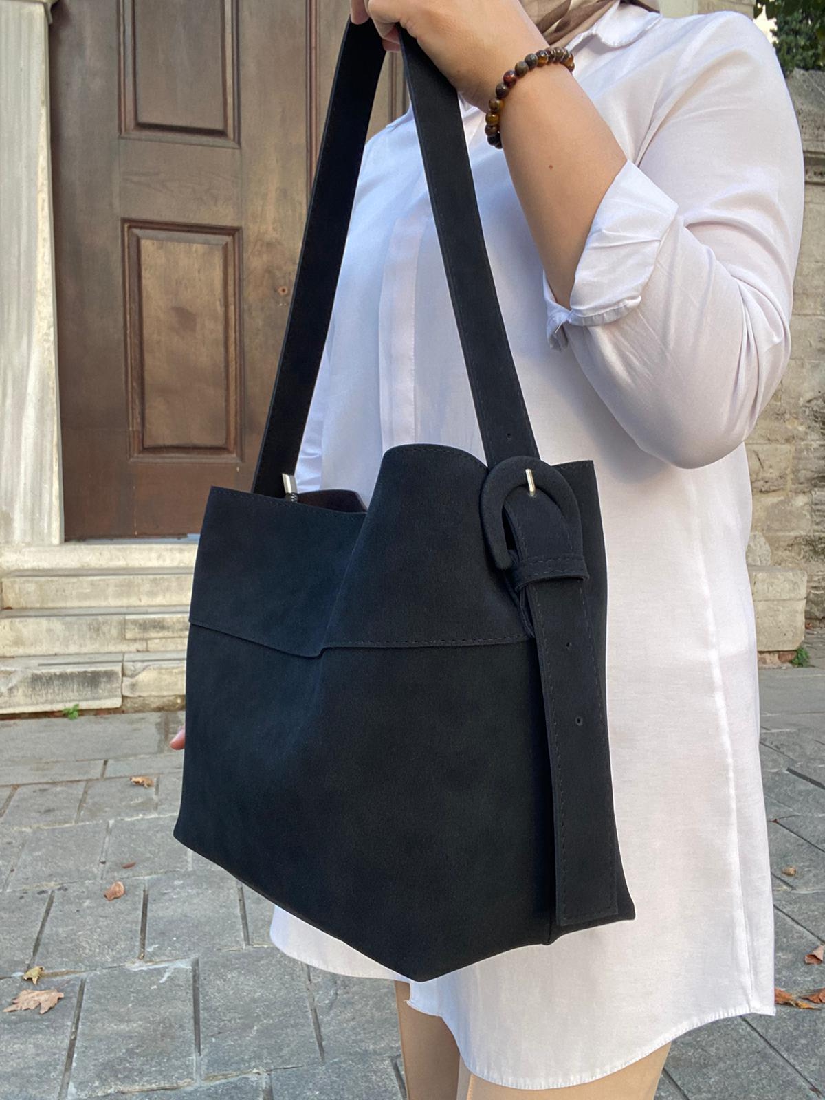 Süet Çok Şık Çok Kullanışlı Omuz Çantası - SİYAH