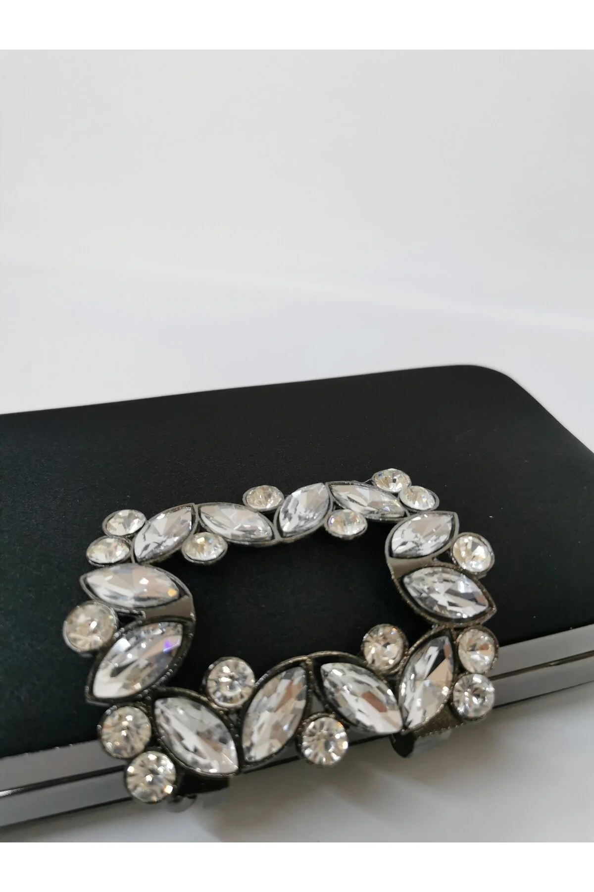 ABİYE TAŞLI TOKALI CLUTCH PORTFÖY EL DÜĞÜN NİŞAN GECE ÇANTASI - SATEN SİYAH