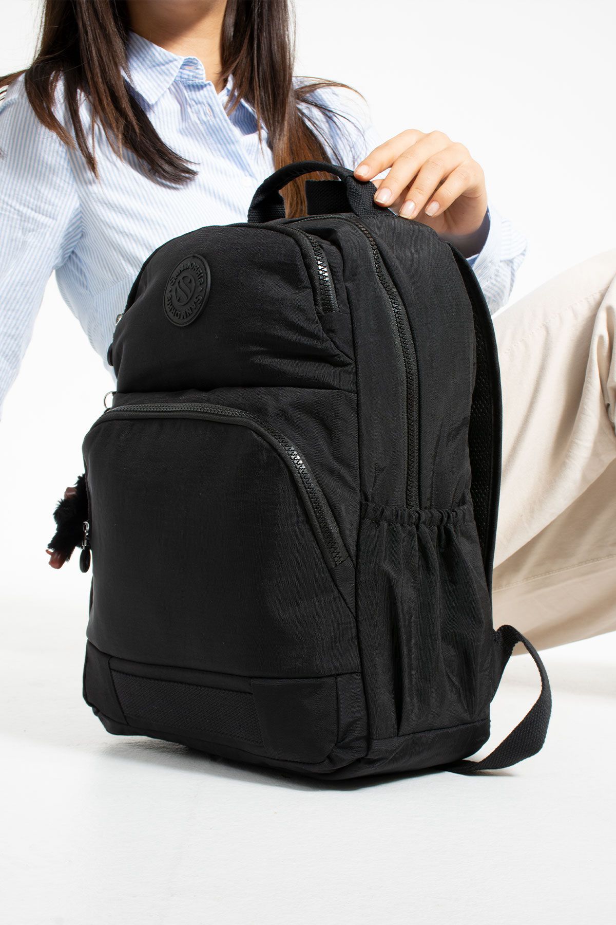 Unisex Suya Dayanıklı Kumaş Laptop Bölmeli 3 Gözlü Okul Seyahat Sırt Çantası