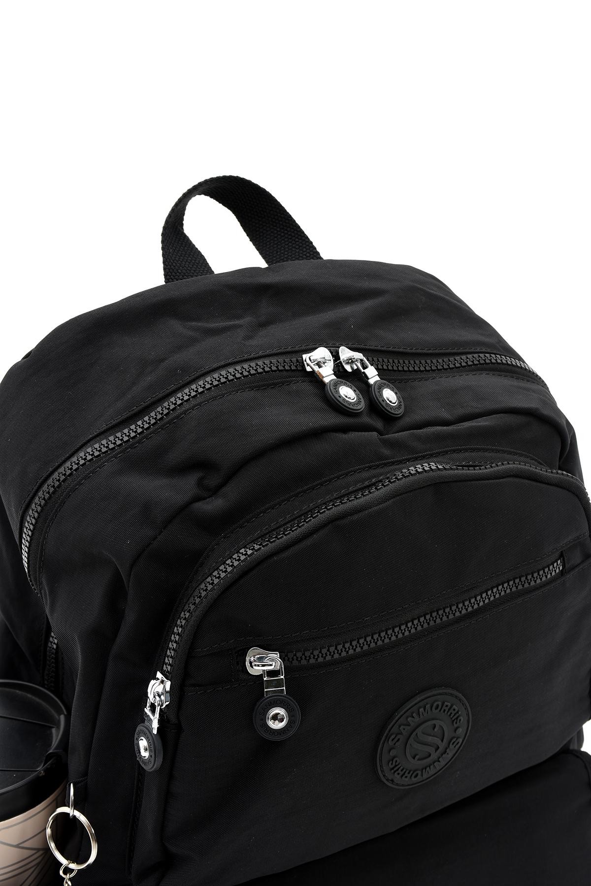 Unisex Suya Dayanıklı Kumaş Laptop Bölmeli Büyük Boy Açık Gri Renkli Okul Seyahat Sırt Çantası - SİYAH