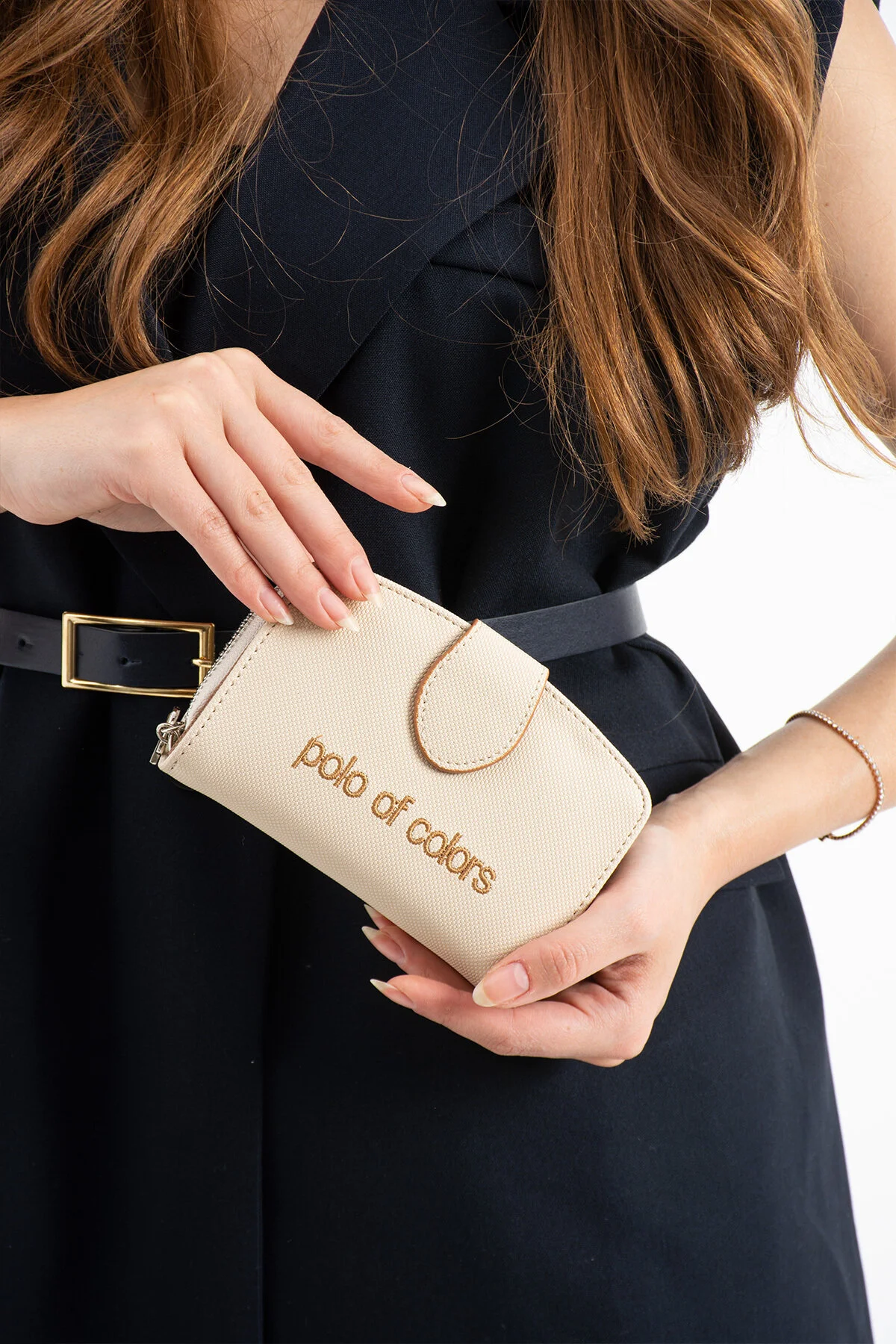 Polo Of Colors Kapaklı El ve Uzun Omuz Askılı Kadın Çanta Cüzdan Takımı - KREM-TABA