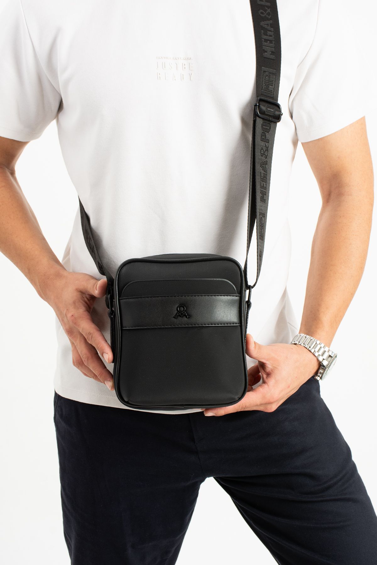 Erkek Günlük Spor Seyahat Çapraz Çanta Saten Kumaş Su İtici Hafif Omuz Göğüs Çantası - SİYAH