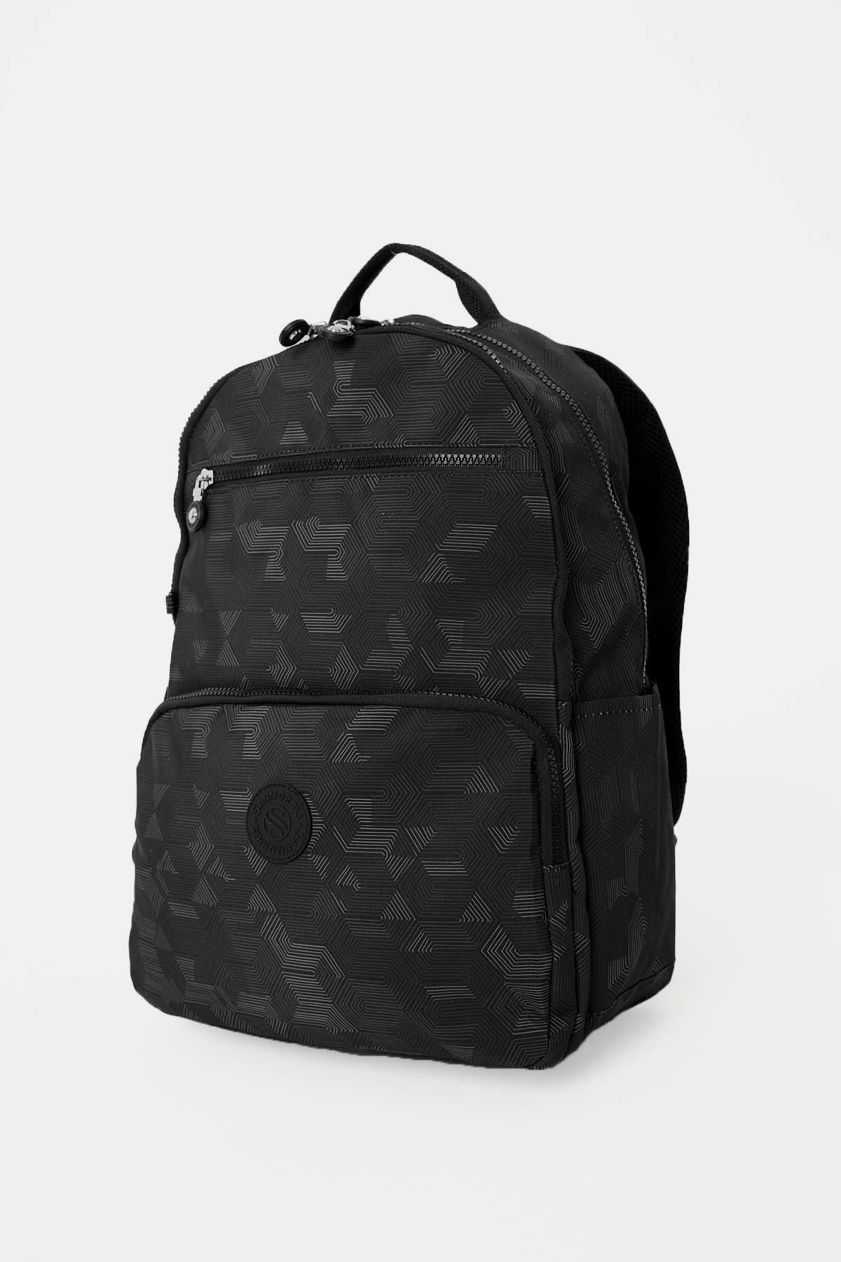 Unisex Suya Dayanıklı Orta Boy Krinkıl Kumaş Çok Gözlü Laptop Okul Ve Seyahat Sırt Çantası - SİYAH DESEN